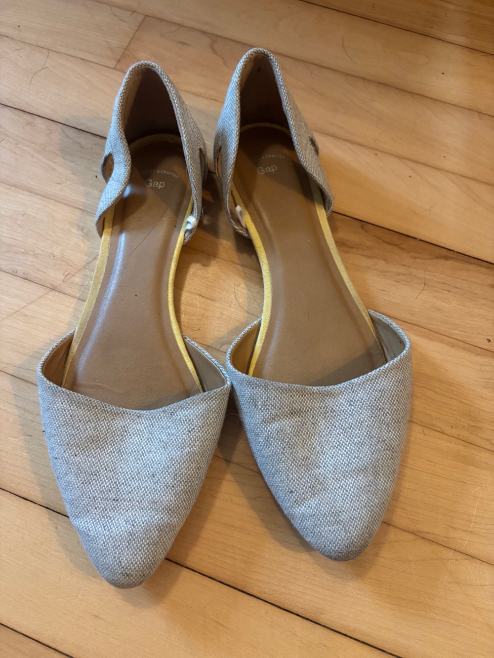 Women’s Neutral Pointed D’Orsay Flat with Yellow Trim